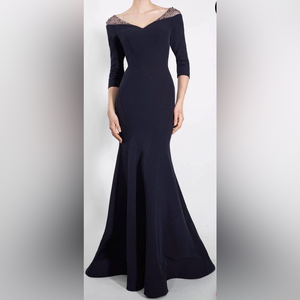 Elegant Midnight Blue Off-Shoulder Gown